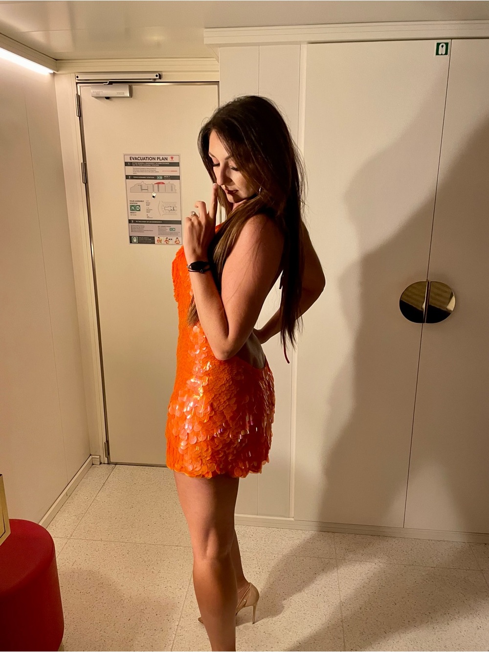 Rat & Boa Malika Mini Dress Orange Sequin Cowl Neck Women's Top